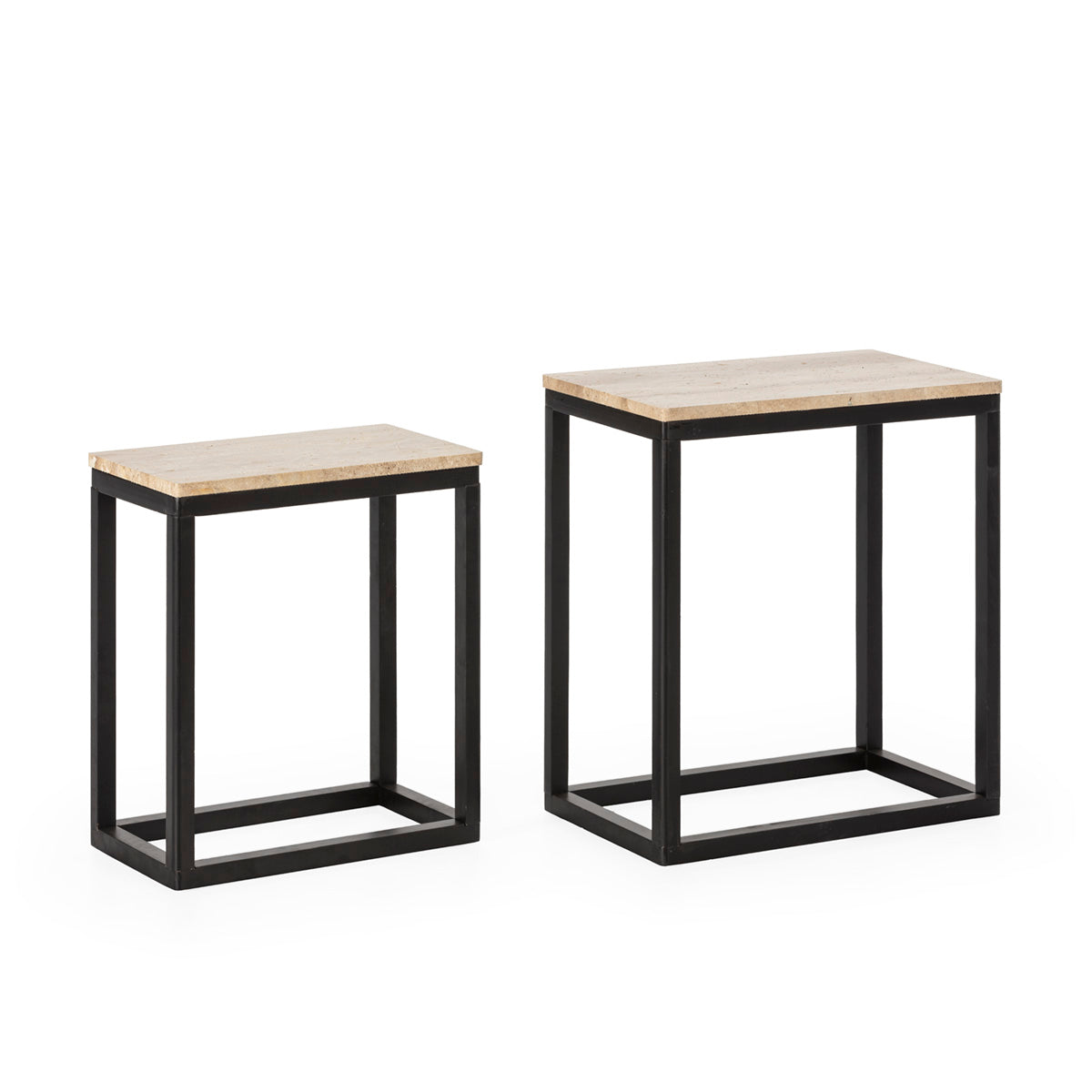 Set de 2 mesas auxiliares de madera y mármol Zagori