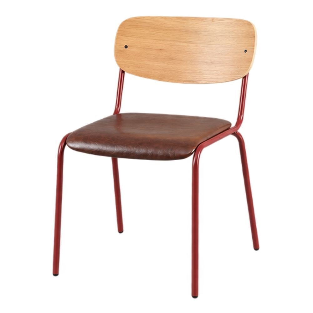 Set de 2 sillas de metal rojo y madera Vito
