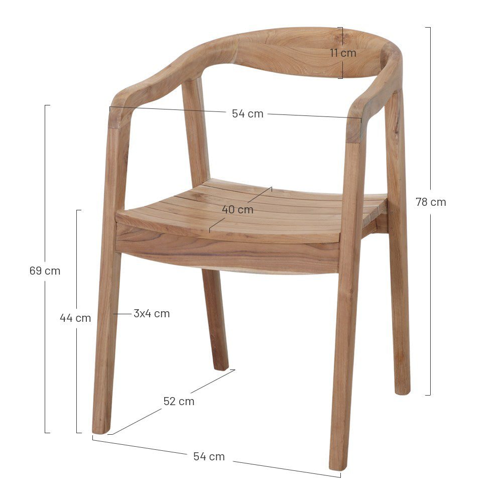 Silla de teca con brazos Iris