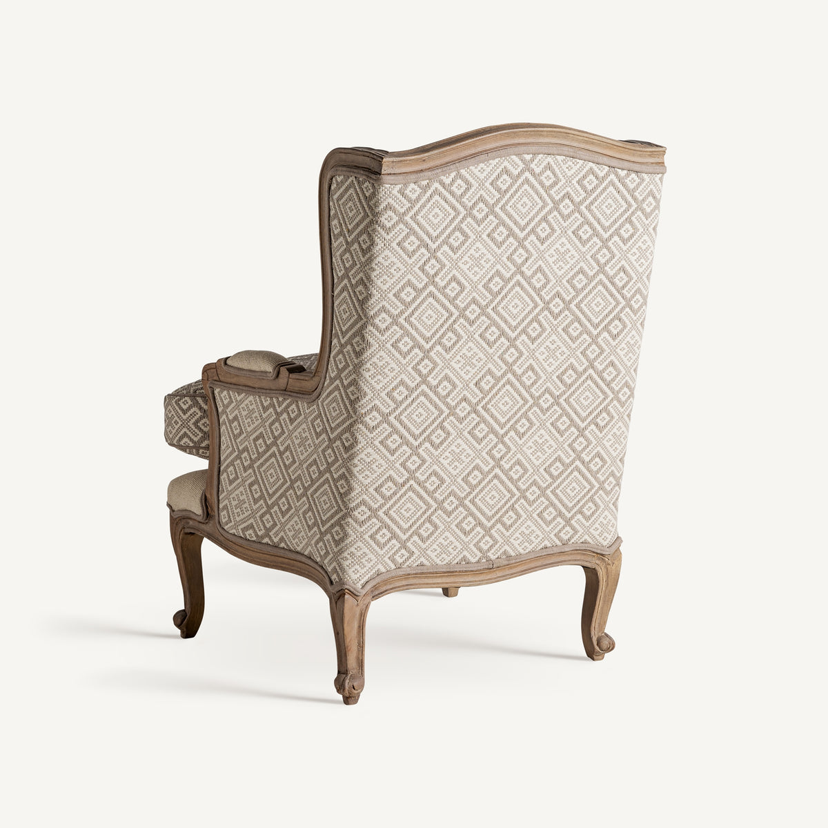 Sillón colonial de madera de mango y tapizado beige Savoca