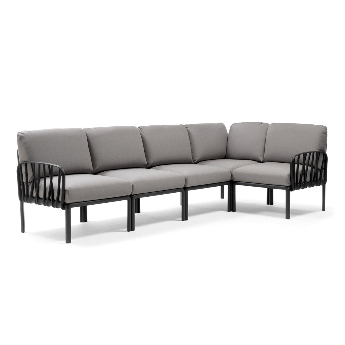 Set de sofá rinconera Komodo con puf y mesa de centro Nardi – Sofá rinconera Komodo, antracita / gris oscuro