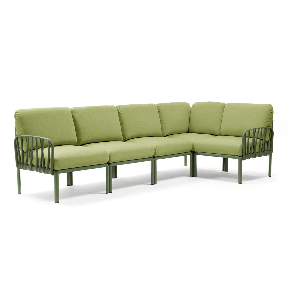 Set de sofá rinconera Komodo con puf y mesa de centro Nardi – Sofá rinconera Komodo, verde / verde claro