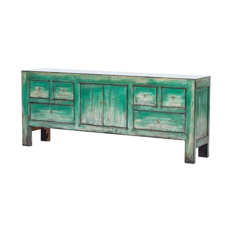 Cómoda verde de pino con 6 cajones y 2 puertas Junqing